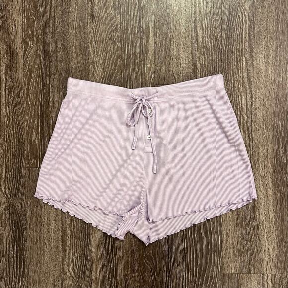 EUC WSLY Ribbed Shorts Size Medium Lavender Drawstring Lounge Pajama Pants - Picture 10 of 14